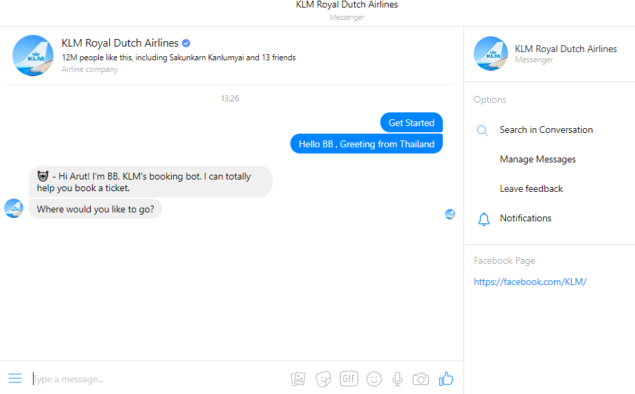 klm booking chatbot messenger bot